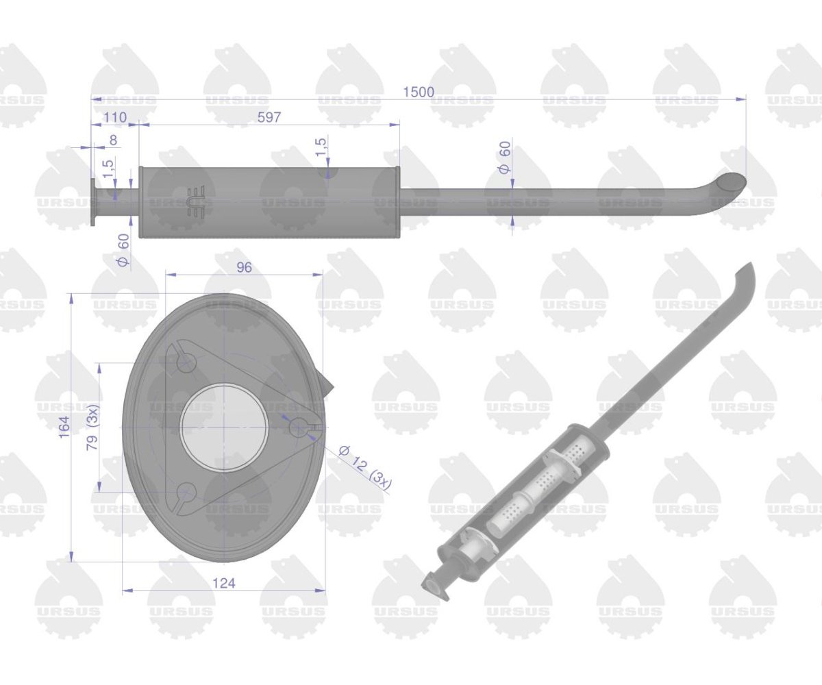 Tłumik 1500mm 7kg ZETOR ORYGINAŁ URSUS