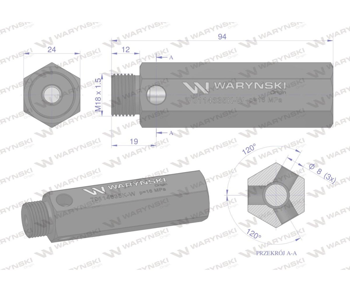 Zawór bezpieczeństwa pompy hydraulicznej krótki do Zetor WARYŃSKI