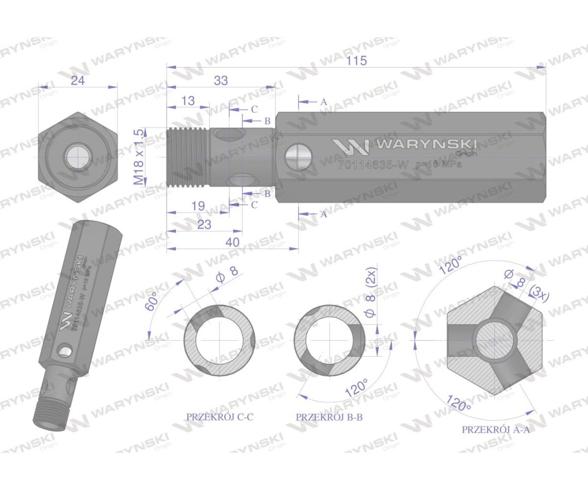 Zawór bezpieczeństwa pompy hydraulicznej długi do Zetora WARYŃSKI