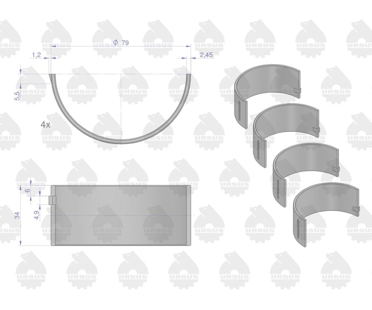 Komplet panewek korbowodowych N-1.00 (IV szlif) 50103913. 90060123 C-330 ORYGINAŁ URSUS