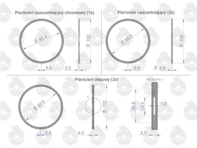 Komplet pierścieni tłokowych silnika na 1-tłok K11437, K1-1312-000 C-330 ORYGINAŁ URSUS