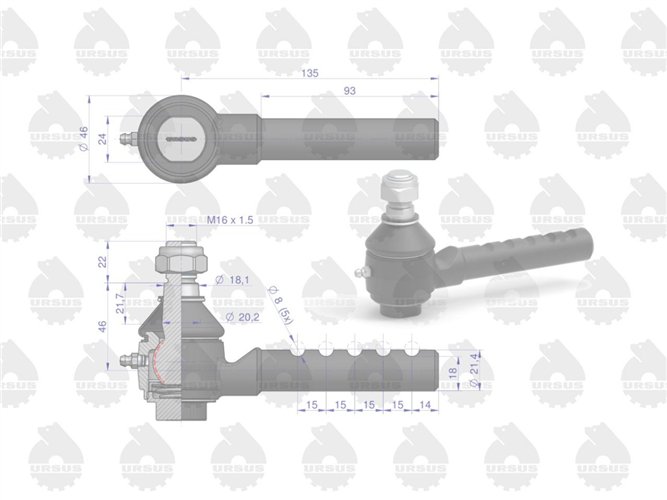 Przegub kulowy I wsuwany z nakrętką 46635680 50635681 9010100 C-360 ORYGINAŁ URSUS