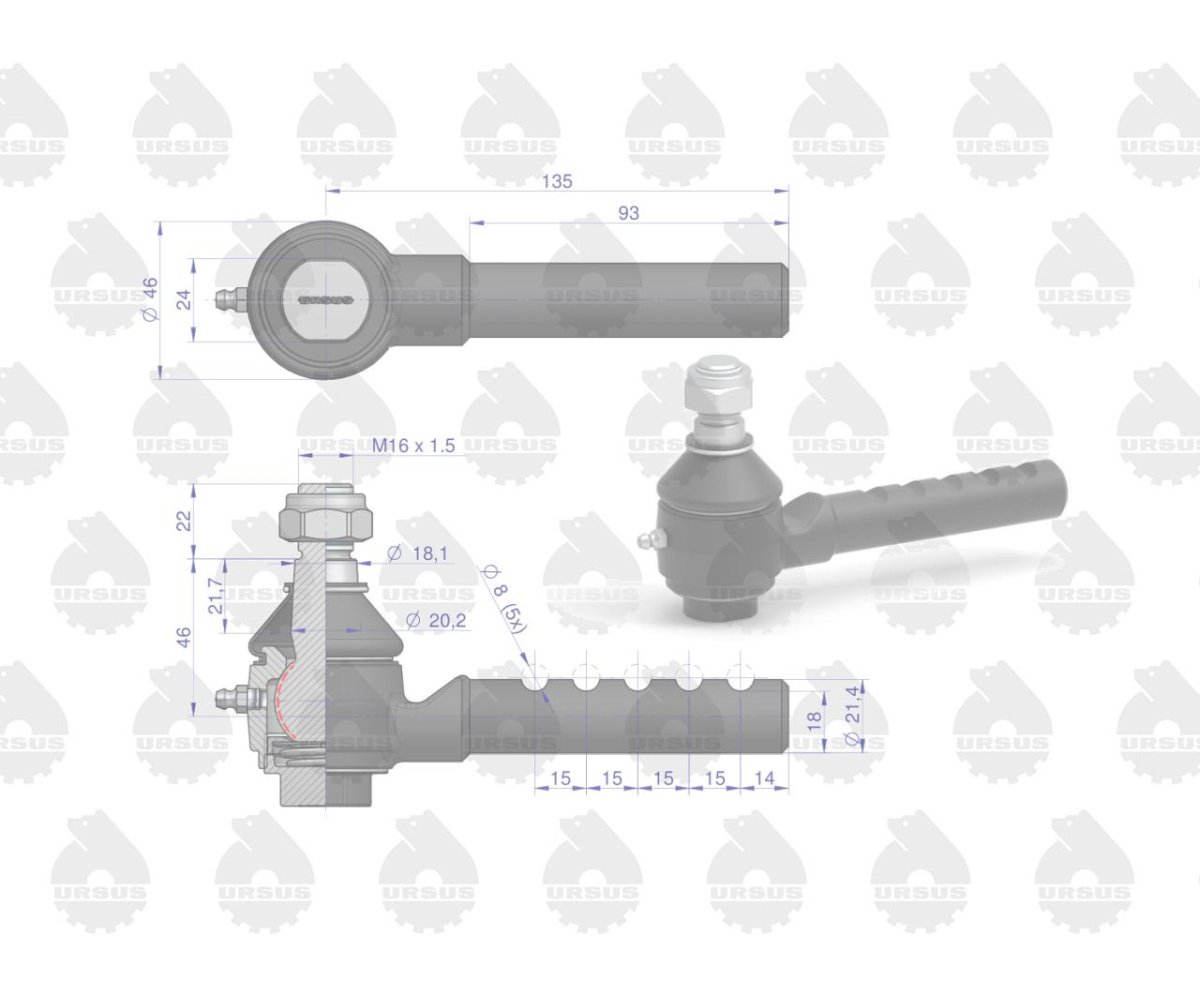 Przegub kulowy I wsuwany z nakrętką 46635680 50635681 9010100 C-360 ORYGINAŁ URSUS