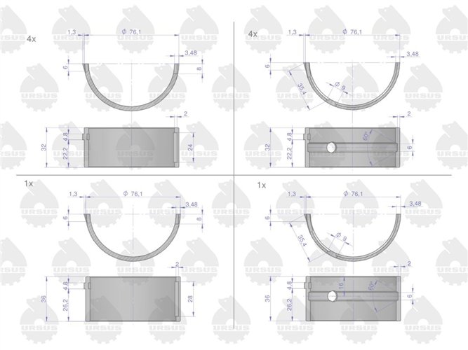 Komplet panewek głównych N-1.00 (IV szlif) 46401023. 90030253 C-360 ORYGINAŁ URSUS