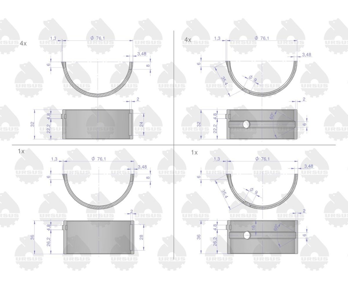 Komplet panewek głównych N-1.00 (IV szlif) 46401023. 90030253 C-360 ORYGINAŁ URSUS
