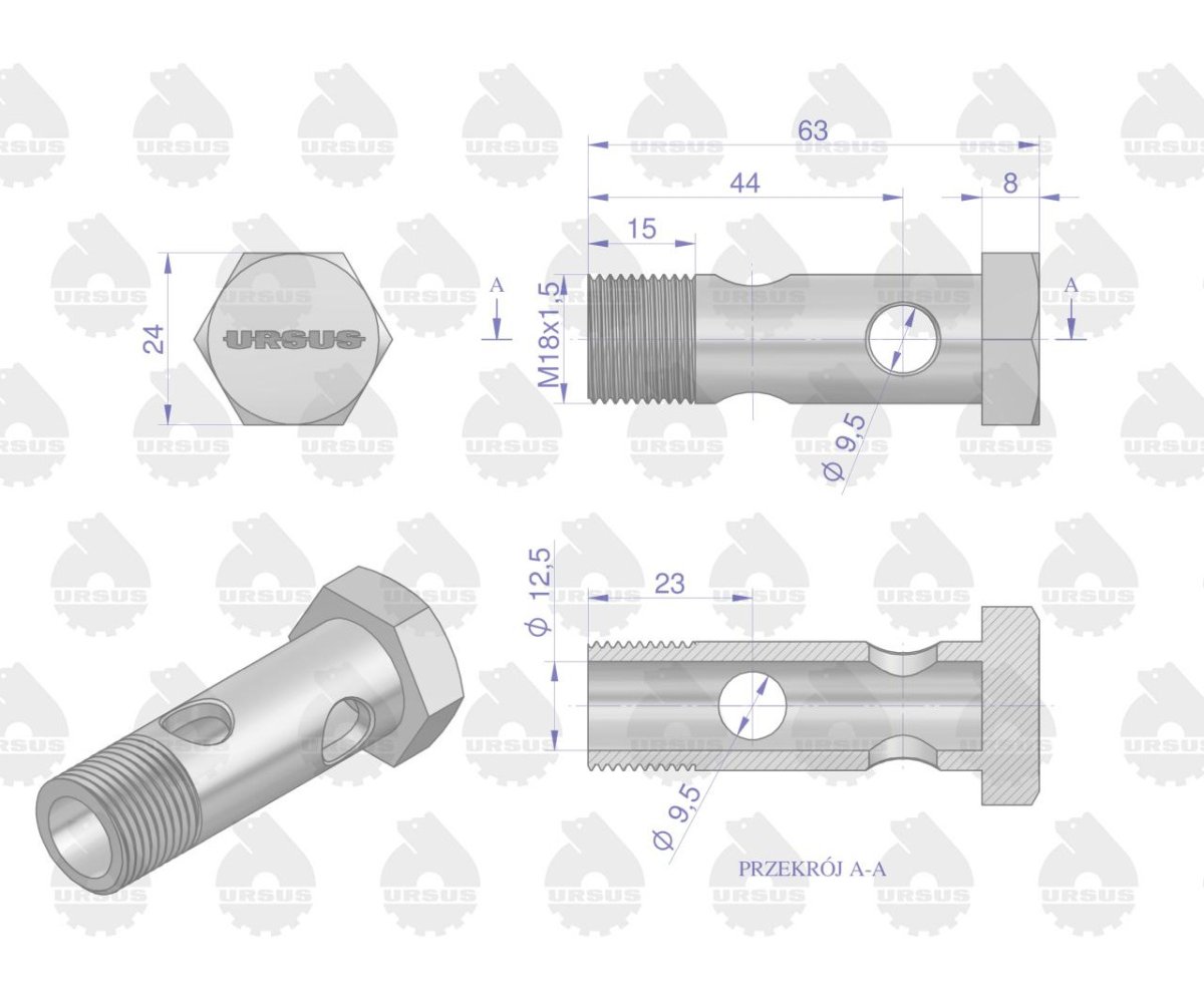 Złączka. śruba siłownika hydraulicznego C-385 ORYGINAŁ URSUS