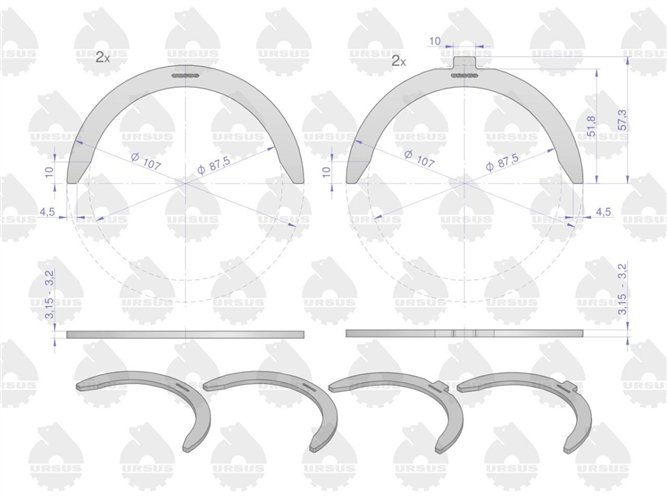 Komplet półpierścieni N-0.50 (II szlif) 91250622. 80002078 C-385 ORYGINAŁ URSUS