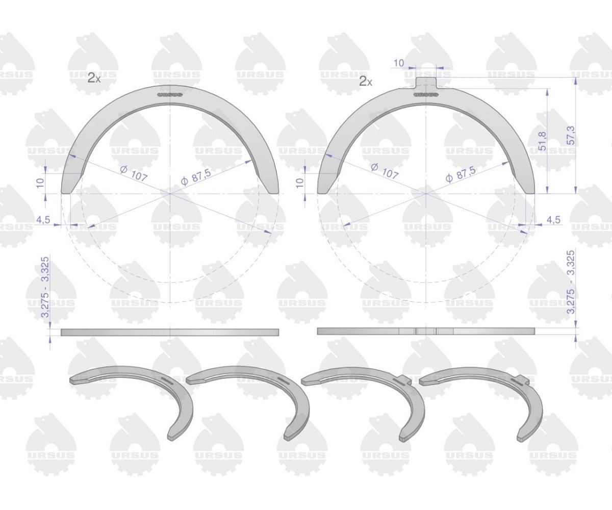 Komplet półpierścieni N-0.75 (III szlif) 91250624. 80002138 C-385 ORYGINAŁ URSUS