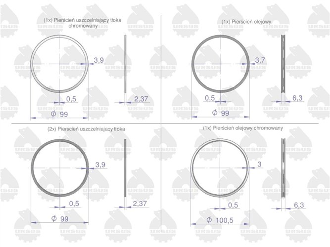Komplet pierścieni silnika 1-tłok K1-2157-000 MF-4 ORYGINAŁ URSUS