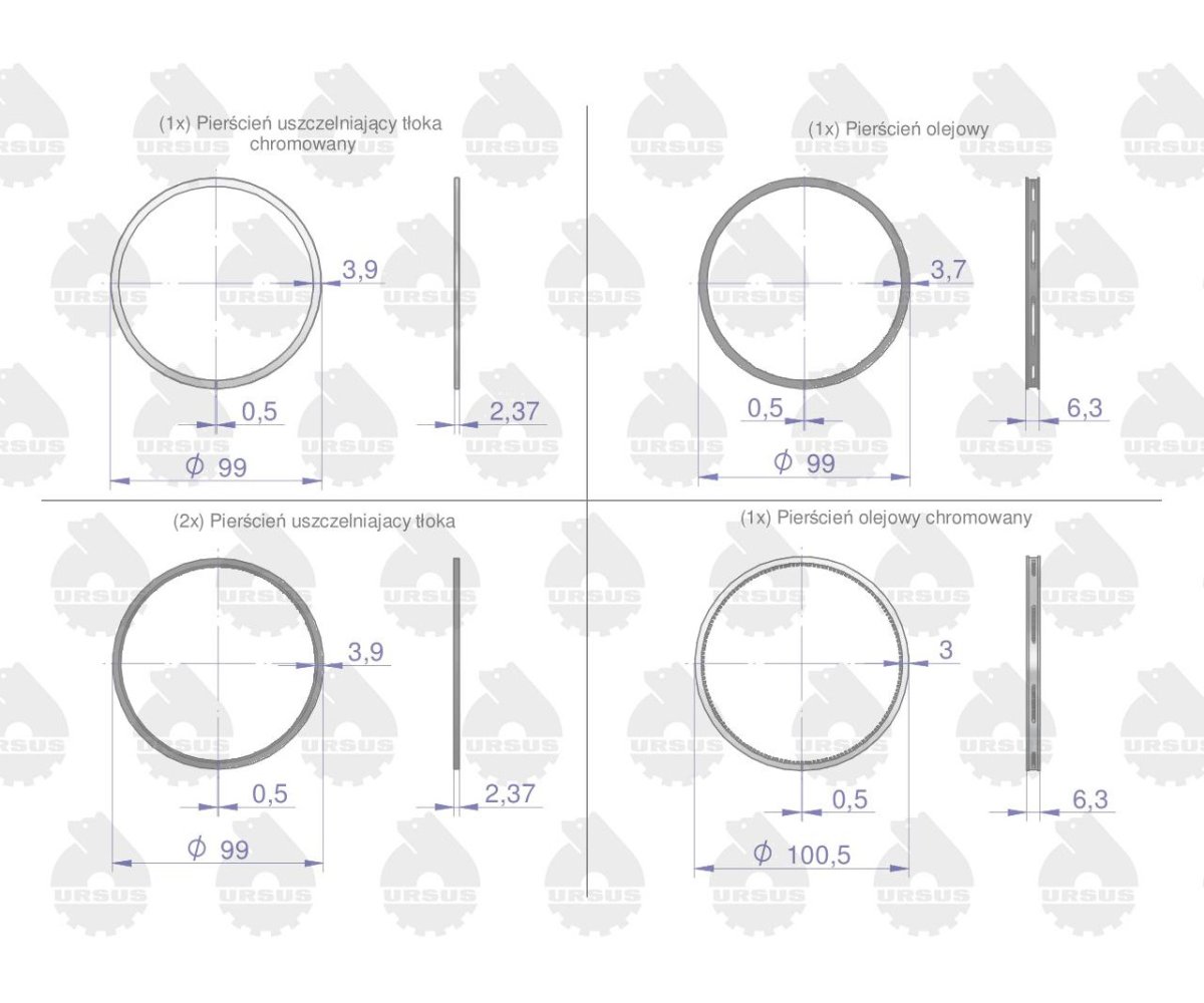 Komplet pierścieni silnika 1-tłok K1-2157-000 MF-4 ORYGINAŁ URSUS