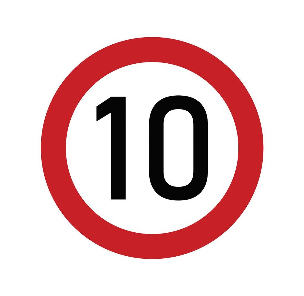 Naklejka laminowana limit prędkości 10 km/h- czerwona obwódka