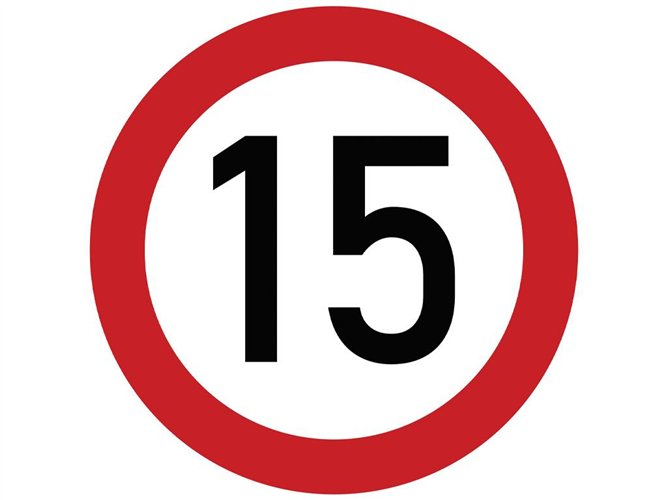 Naklejka laminowana limit prędkości 15 km/h- czerwona obwódka