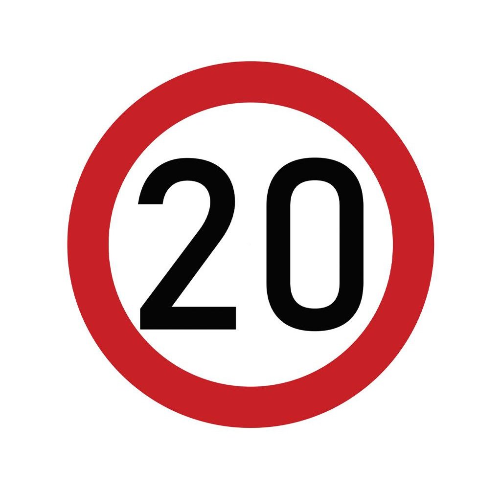 Naklejka laminowana limit prędkości 20 km/h- czerwona obwódka