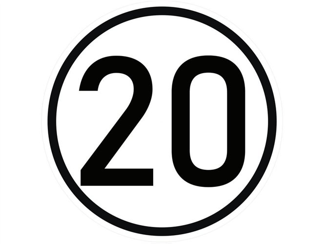 Naklejka laminowana limit prędkości v2 20 km/h- czarna obwódka