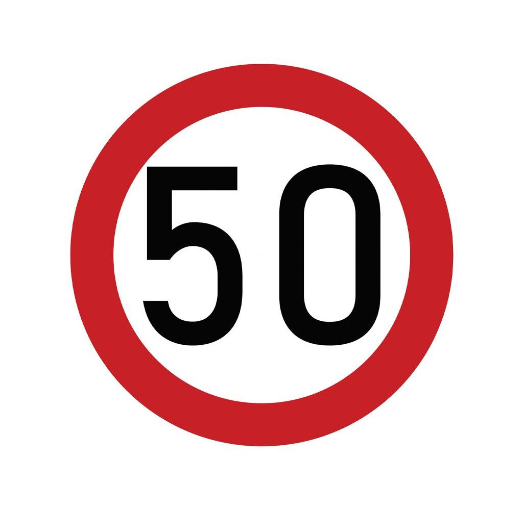 Naklejka laminowana limit prędkości 50 km/h- czerwona obwódka