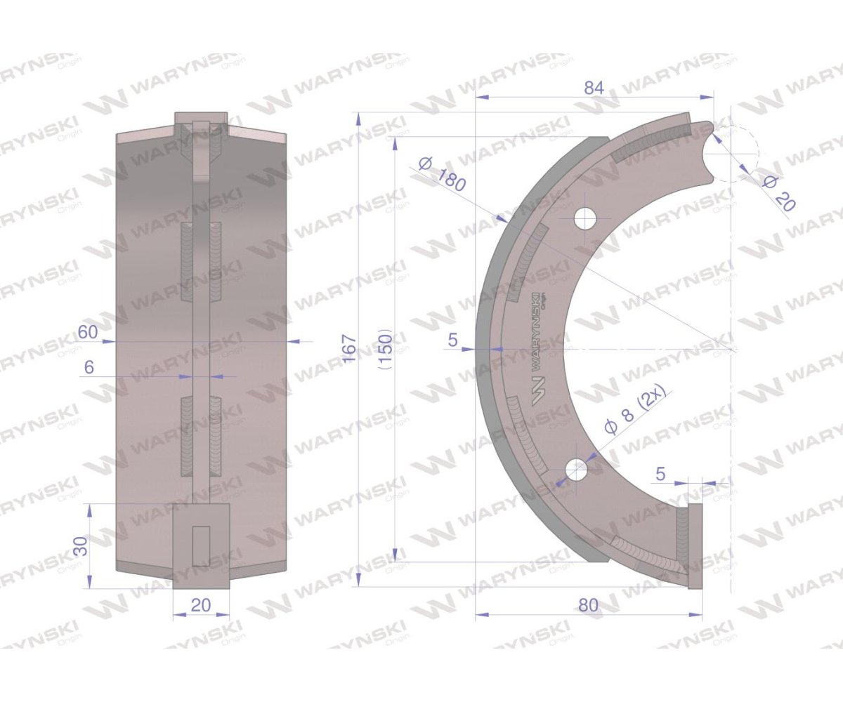 Szczęka hamulcowa H205100150020 FENDT Waryński (sprzedawane po 4 )