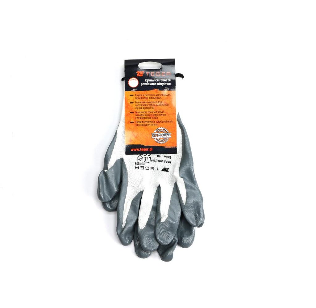 Rękawice robocze powlekane nitrylem CE rozmiar 10 Teger (sprzedawane po 12 szt)