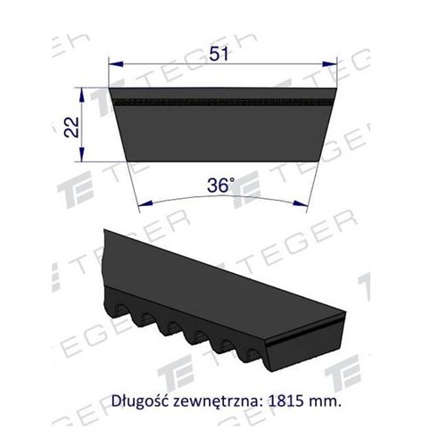 Pas klinowy Hard-Belt (T-702536.0) AP1001200 do CLAAS / DEUTZ-FAHR 702536.0 / 6204313 TEGER