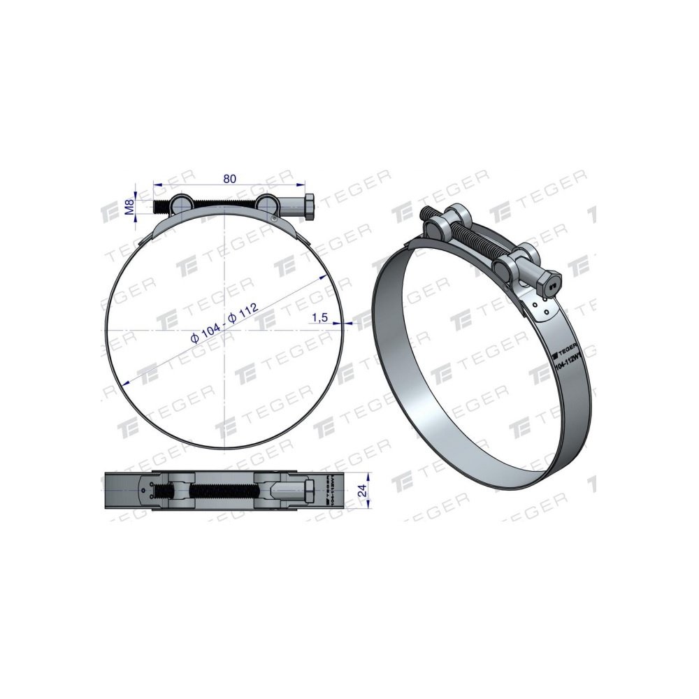 Opaska zaciskowa GBS 104-112 (obejma W1 - stal ocynkowana) szerkość 24mm TEGER ( sprzedawane po 5 )