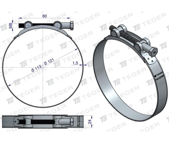 Opaska zaciskowa GBS 113-121 (obejma W1 - stal ocynkowana) szerkość 24mm TEGER ( sprzedawane po 5 )