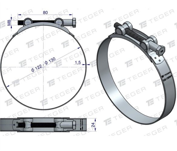 Opaska zaciskowa GBS 122-130 (obejma W1 - stal ocynkowana) szerkość 24mm TEGER ( sprzedawane po 5 )