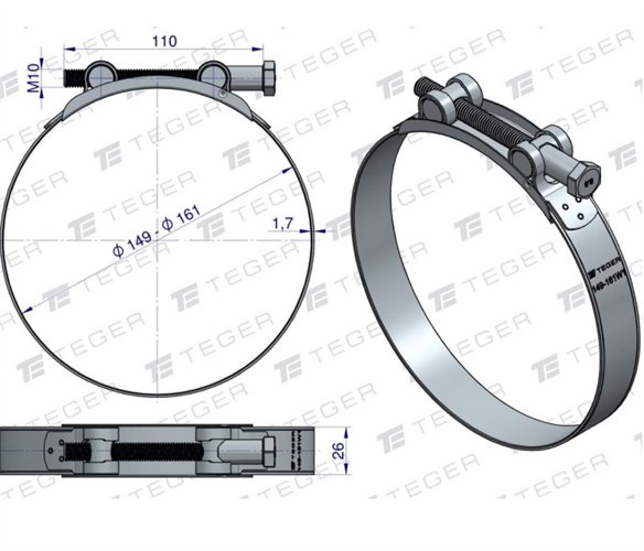 Opaska zaciskowa GBS 149-161 (obejma W1 - stal ocynkowana) szerkość 26mm TEGER ( sprzedawane po 5 )