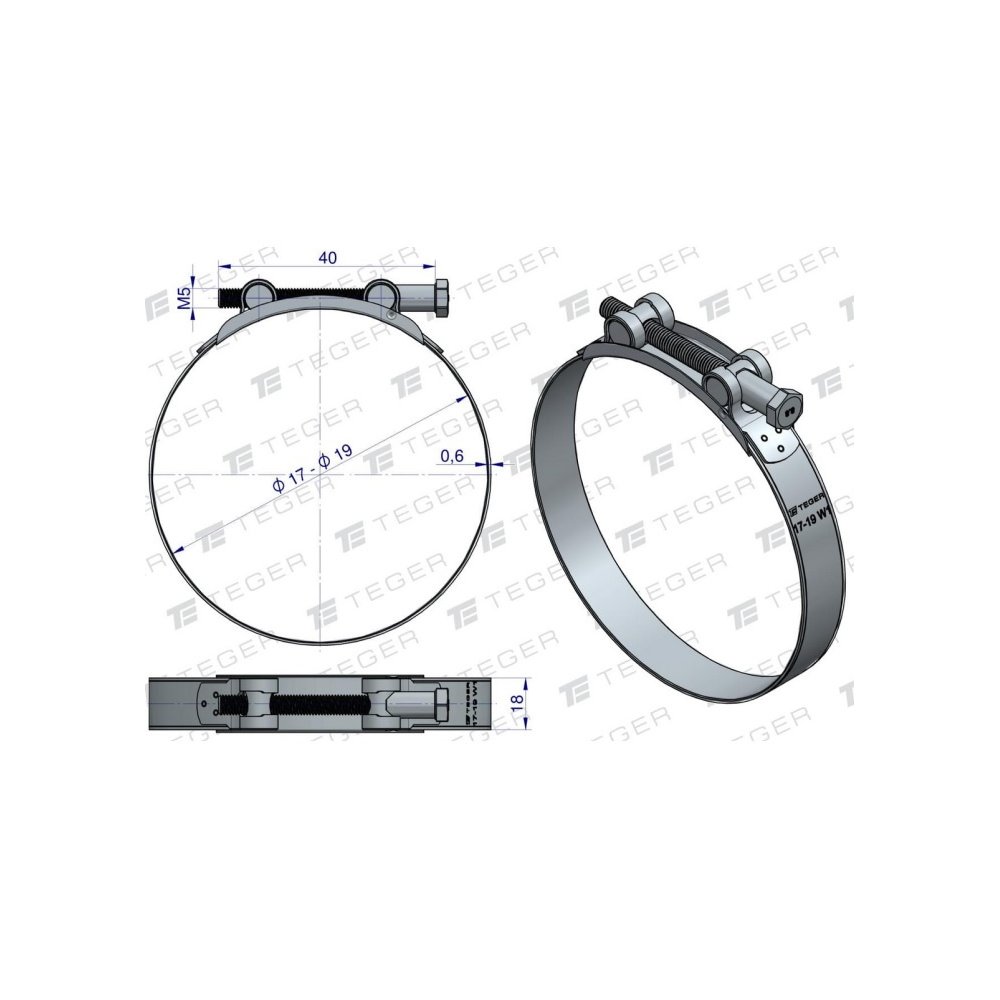 Opaska zaciskowa GBS 17-19 (obejma W1 - stal ocynkowana) szerkość 18mm TEGER ( sprzedawane po 10 )
