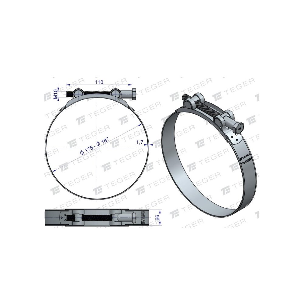 Opaska zaciskowa GBS 175-187 (obejma W1 - stal ocynkowana) szerkość 26mm TEGER ( sprzedawane po 5 )