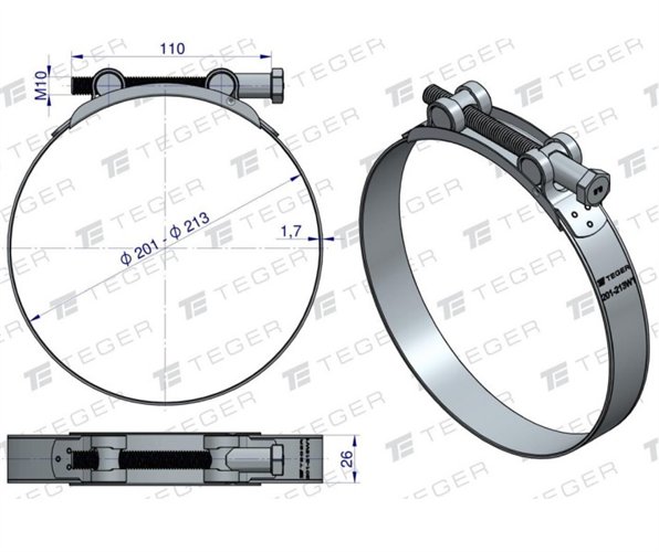 Opaska zaciskowa GBS 201-213 (obejma W1 - stal ocynkowana) szerkość 26mm TEGER ( sprzedawane po 5 )