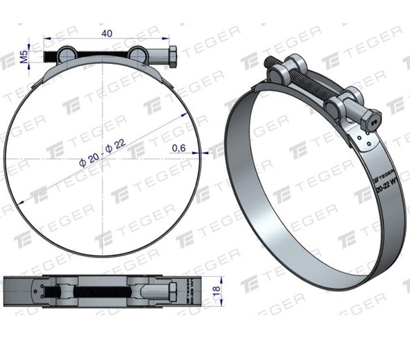 Opaska zaciskowa GBS 20-22 (obejma W1 - stal ocynkowana) szerkość 18mm TEGER ( sprzedawane po 10 )