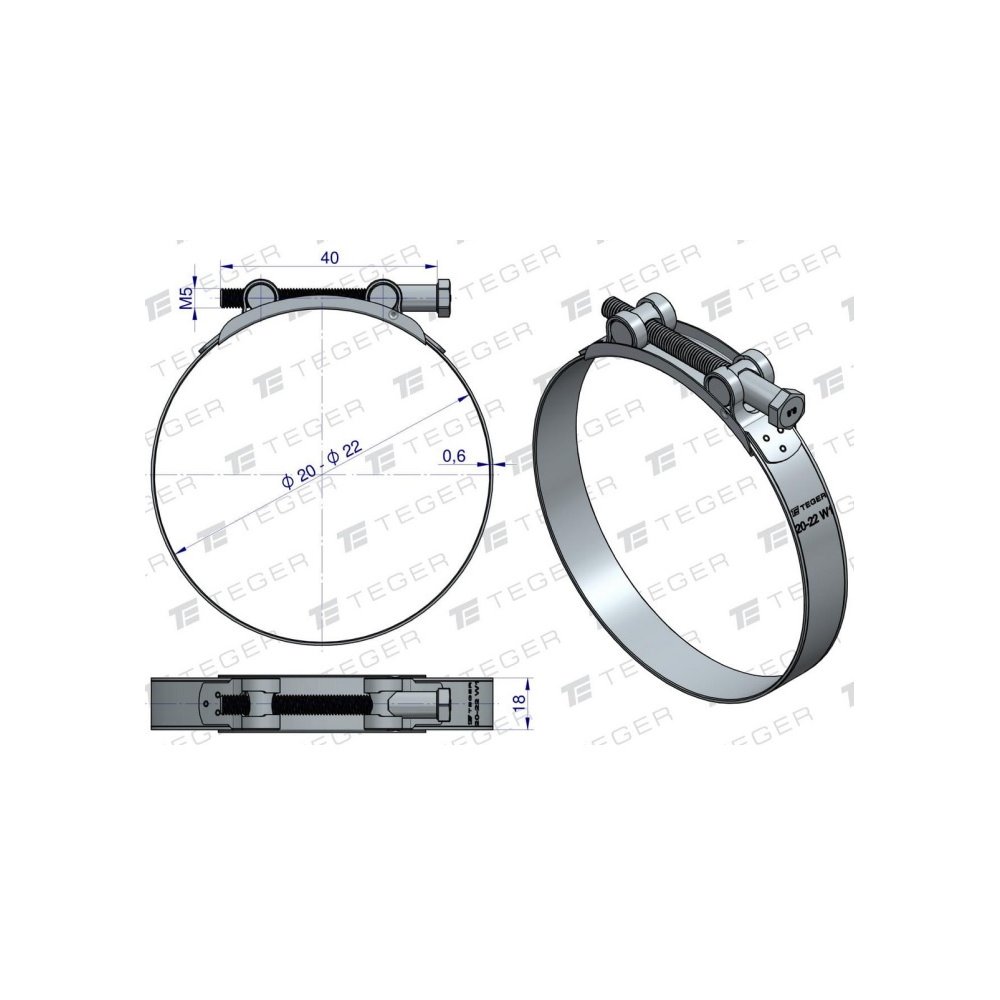 Opaska zaciskowa GBS 20-22 (obejma W1 - stal ocynkowana) szerkość 18mm TEGER ( sprzedawane po 10 )