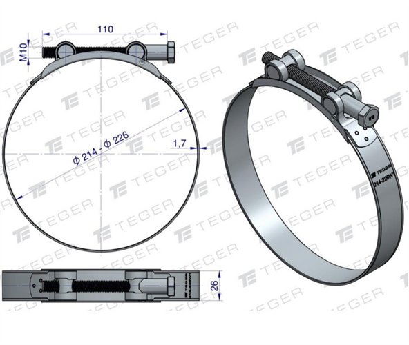 Opaska zaciskowa GBS 214-226 (obejma W1 - stal ocynkowana) szerkość 26mm TEGER ( sprzedawane po 5 )