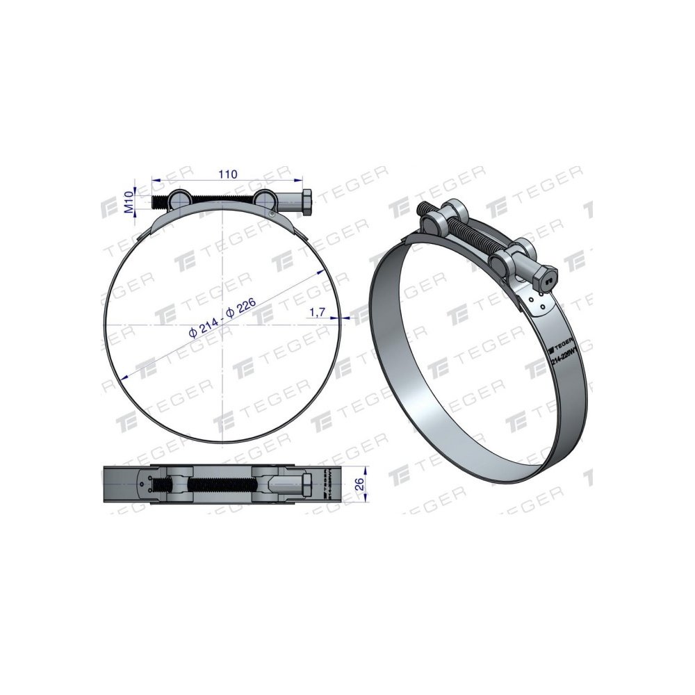 Opaska zaciskowa GBS 214-226 (obejma W1 - stal ocynkowana) szerkość 26mm TEGER ( sprzedawane po 5 )