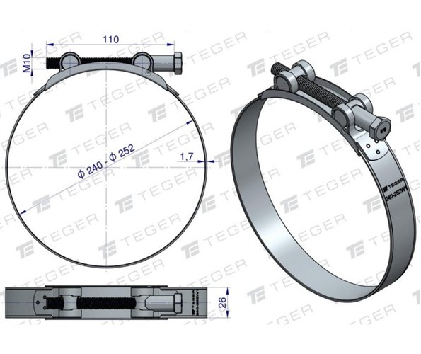 Opaska zaciskowa GBS 240-252 (obejma W1 - stal ocynkowana) szerkość 26mm TEGER ( sprzedawane po 5 )
