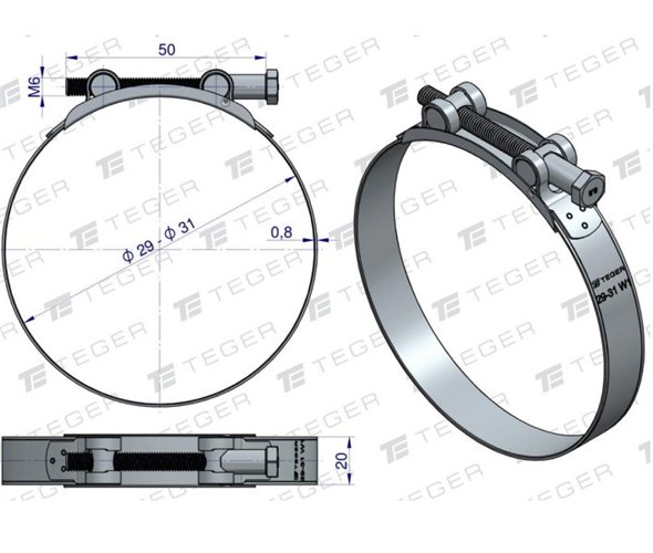 Opaska zaciskowa GBS 29-31 (obejma W1 - stal ocynkowana) szerkość 20mm TEGER ( sprzedawane po 10 )