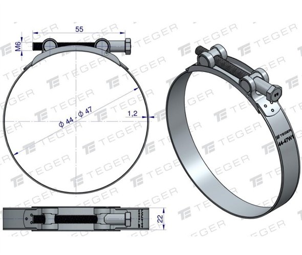Opaska zaciskowa GBS 44-47 (obejma W1 - stal ocynkowana) szerkość 22mm TEGER ( sprzedawane po 10 )