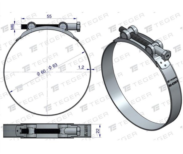 Opaska zaciskowa GBS 60-63 (obejma W1 - stal ocynkowana) szerkość 22mm TEGER ( sprzedawane po 10 )