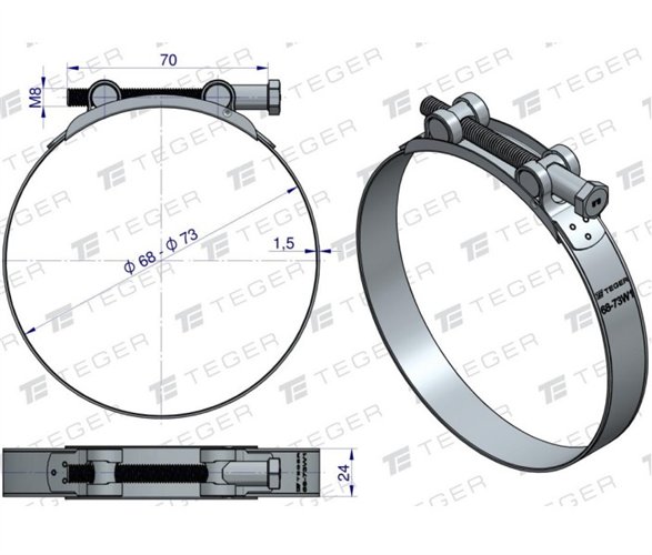 Opaska zaciskowa GBS 68-73 (obejma W1 - stal ocynkowana) szerkość 24mm TEGER ( sprzedawane po 5 )