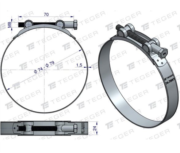 Opaska zaciskowa GBS 74-79 (obejma W1 - stal ocynkowana) szerkość 24mm TEGER ( sprzedawane po 5 )