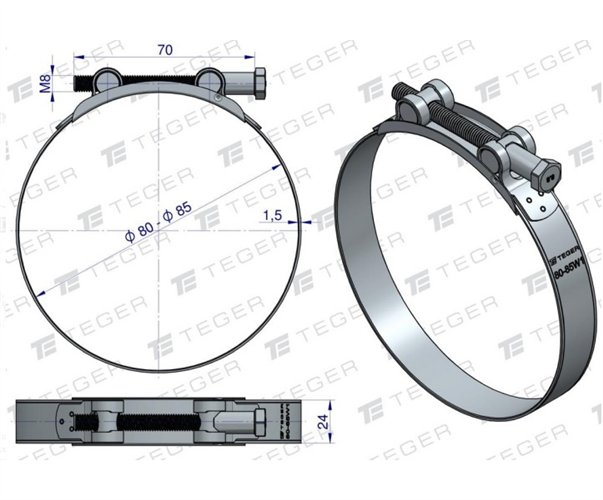 Opaska zaciskowa GBS 80-85 (obejma W1 - stal ocynkowana) szerkość 24mm TEGER ( sprzedawane po 5 )
