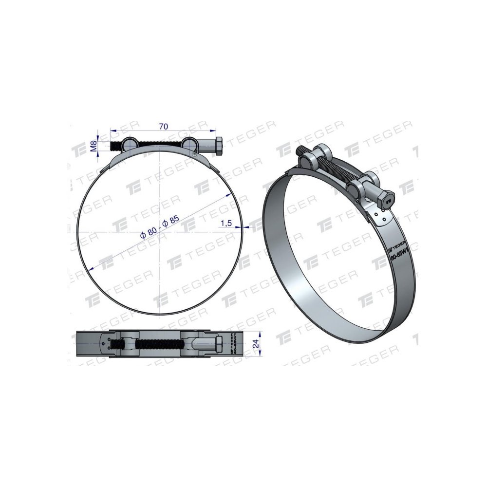 Opaska zaciskowa GBS 80-85 (obejma W1 - stal ocynkowana) szerkość 24mm TEGER ( sprzedawane po 5 )