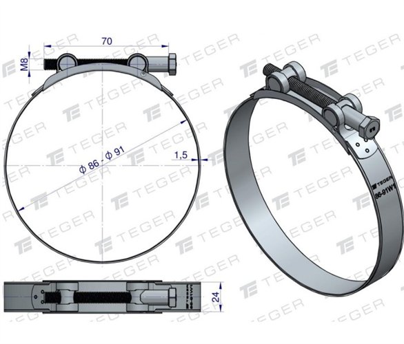 Opaska zaciskowa GBS 86-91 (obejma W1 - stal ocynkowana) szerkość 24mm TEGER ( sprzedawane po 5 )