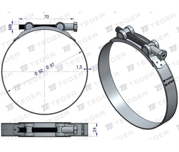 Opaska zaciskowa GBS 92-97 (obejma W1 - stal ocynkowana) szerkość 24mm TEGER ( sprzedawane po 5 )