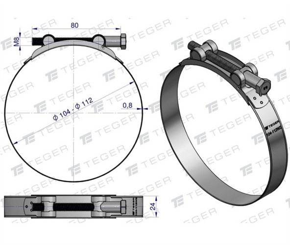Opaska zaciskowa GBS 104-112 (obejma W2 - stal nierdzewna) szerkość 24mm TEGER ( sprzedawane po 5 )