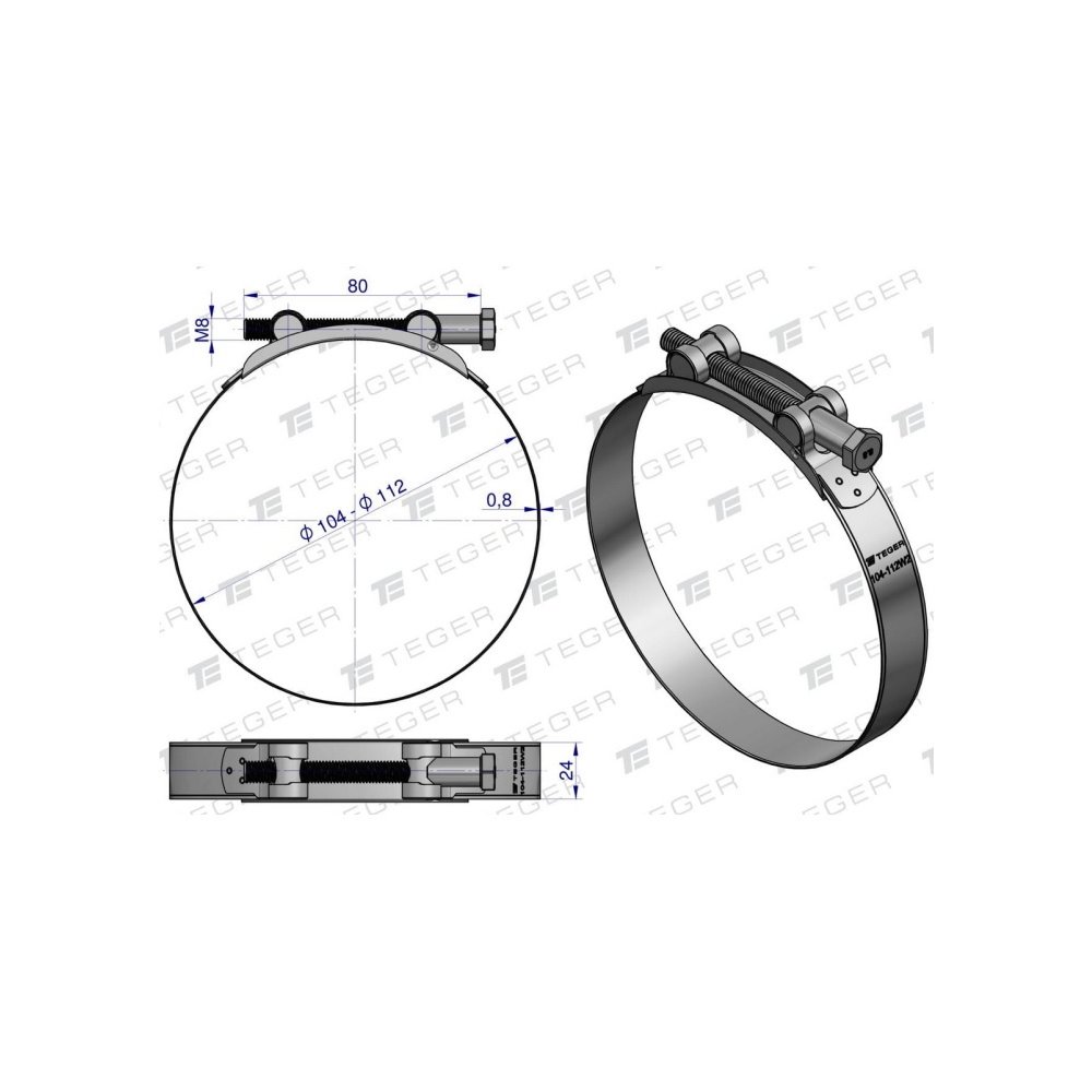 Opaska zaciskowa GBS 104-112 (obejma W2 - stal nierdzewna) szerkość 24mm TEGER ( sprzedawane po 5 )