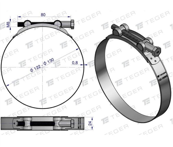 Opaska zaciskowa GBS 122-130 (obejma W2 - stal nierdzewna) szerkość 24mm TEGER ( sprzedawane po 5 )
