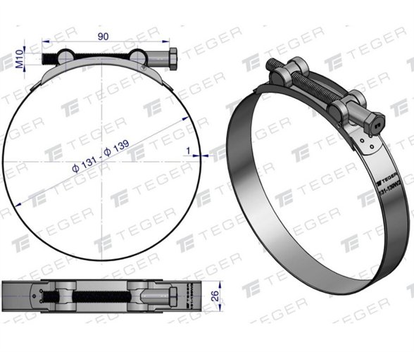 Opaska zaciskowa GBS 131-139 (obejma W2 - stal nierdzewna) szerkość 26mm TEGER ( sprzedawane po 5 )