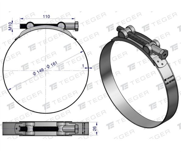 Opaska zaciskowa GBS 149-161 (obejma W2 - stal nierdzewna) szerkość 26mm TEGER ( sprzedawane po 5 )