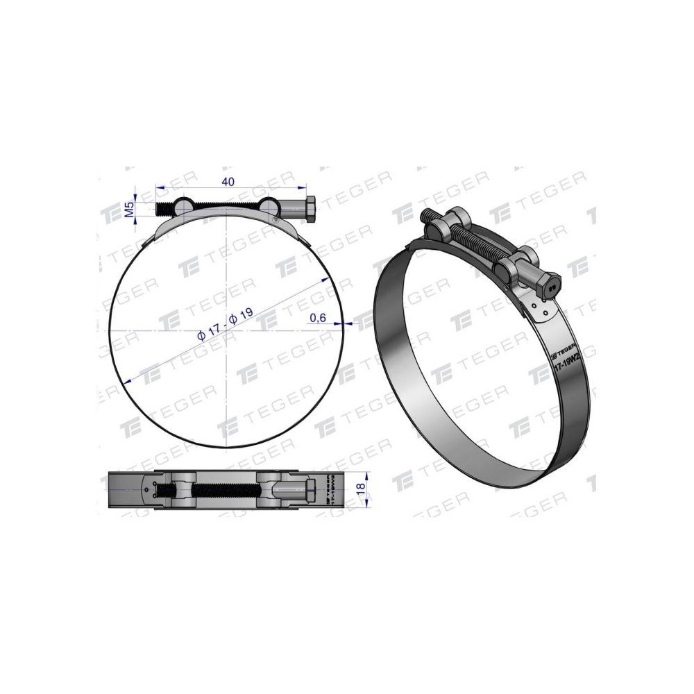 Opaska zaciskowa GBS 17-19 (obejma W2 - stal nierdzewna) szerkość 18mm TEGER ( sprzedawane po 10 )