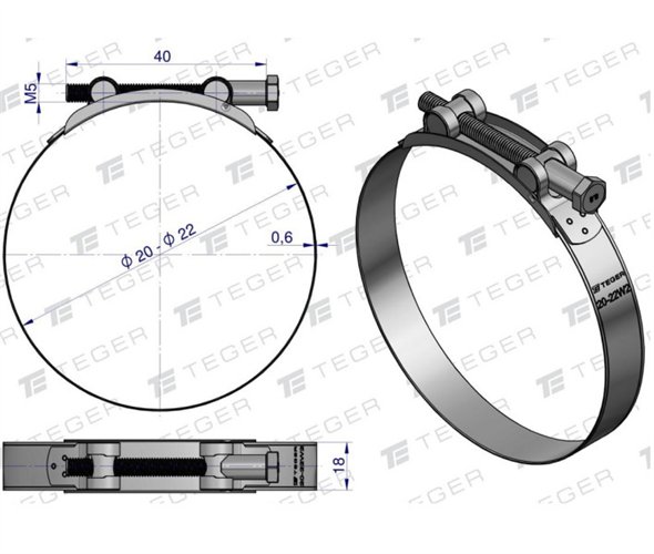 Opaska zaciskowa GBS 20-22 (obejma W2 - stal nierdzewna) szerkość 18mm TEGER ( sprzedawane po 10 )